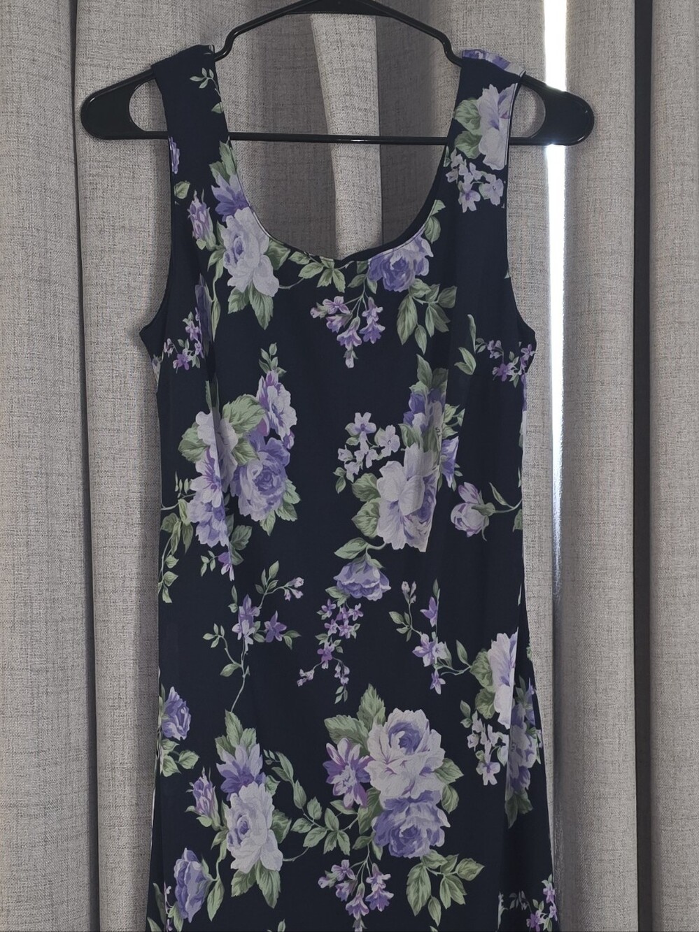 Floral Midi Dress in Navy with Purple Blooms